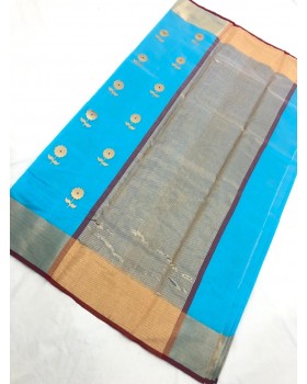 Handloom Kora silk Saree-Sky Blue